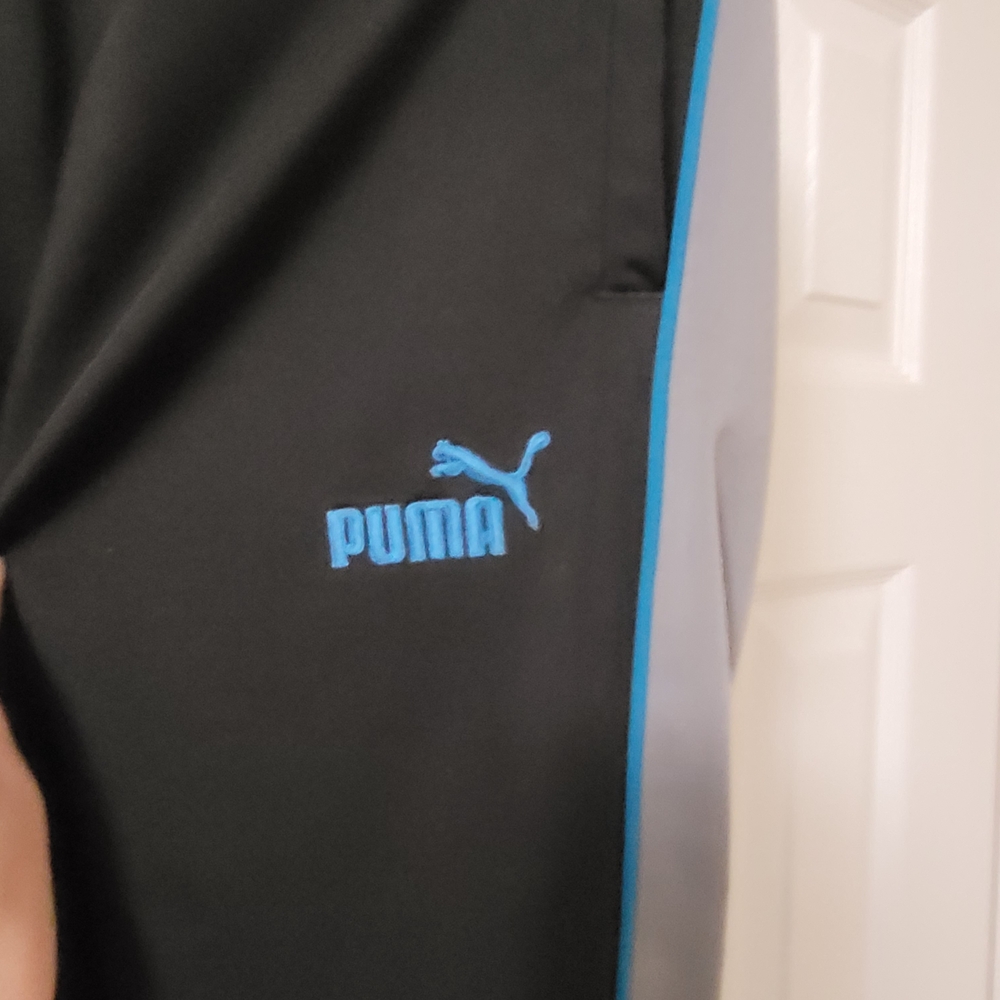 Puma Black Track Pants with Blue Logo - Picture 2 of 5